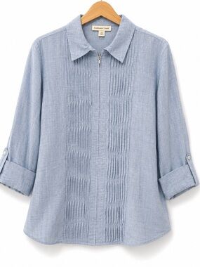 Coldwater‎ Creek 100% Linen Pintuck Zip Front Blouse 2X Lagenlook Vacation Top